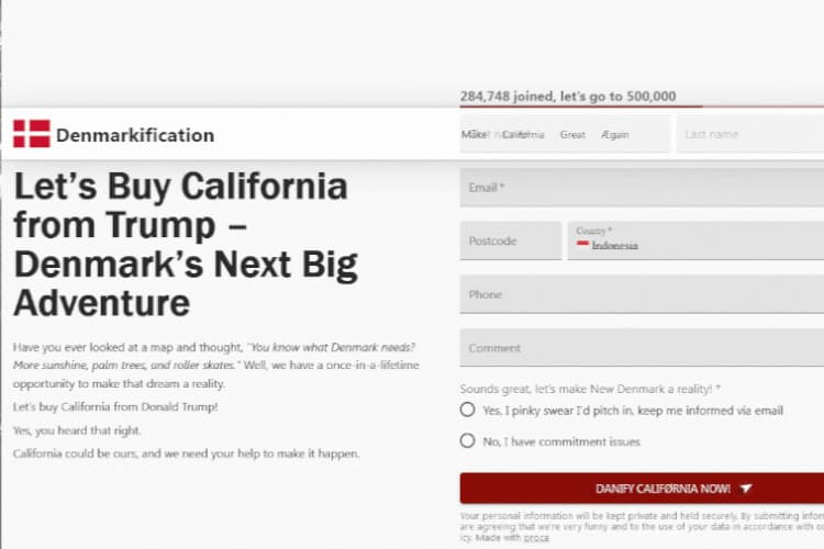 Gebrak Balik ke AS, Warga Denmark Gagas Petisi Satir "Let’s Buy California from Trump"